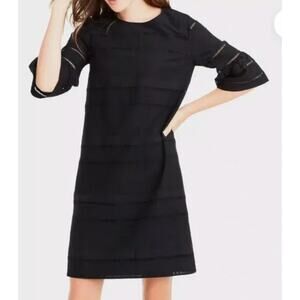 J. Crew Flutter Sleeve Shift Dress Sz 8 100% Cotton G1269 Black Event Whimsigoth